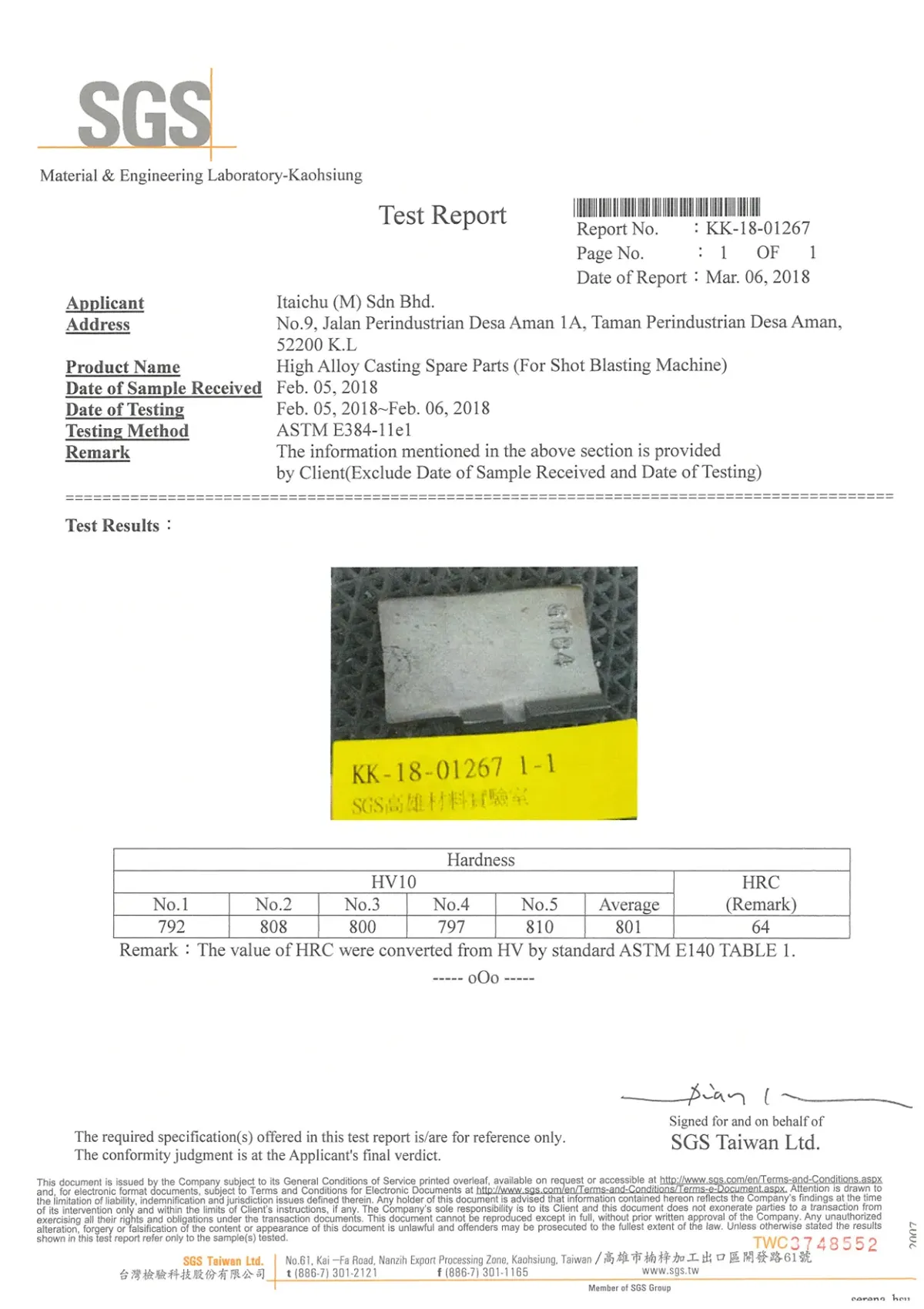 SGS hardness test